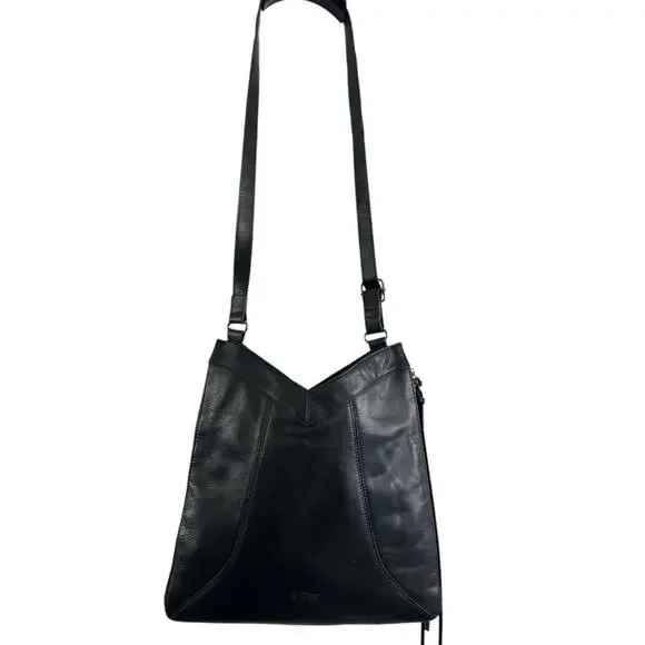 Joe’s Jeans Skyler Moto Black Leather Crossbody Bag Asymmetrical Zips